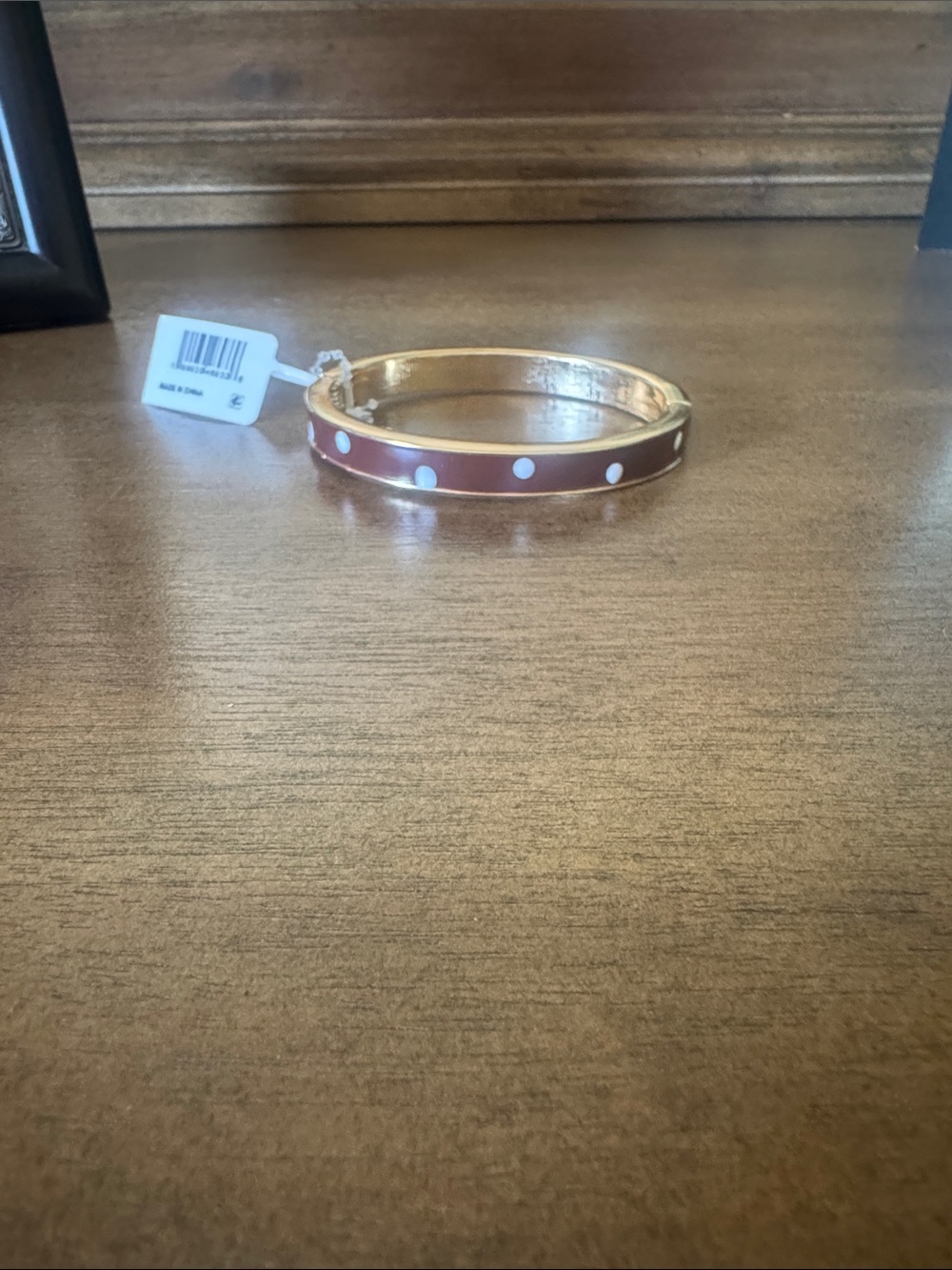Altar’d State Gold-Trim Brown w White Polka Dot Bangle Bracelet - NWT